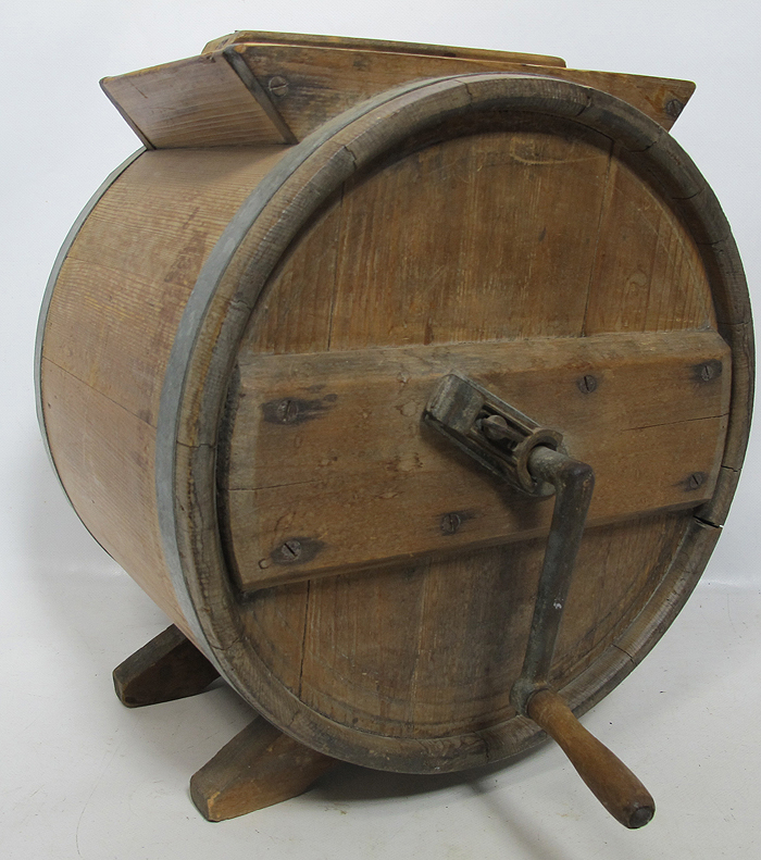 Antique Late 1800's Primitive Wooden Barrel Hand Crank Butter Churn