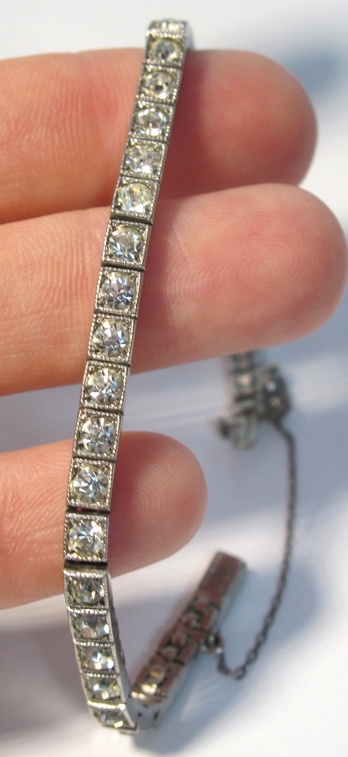 Antique 1917 Art Deco Diamonbar Sterling Silver/Clear Rhinestone