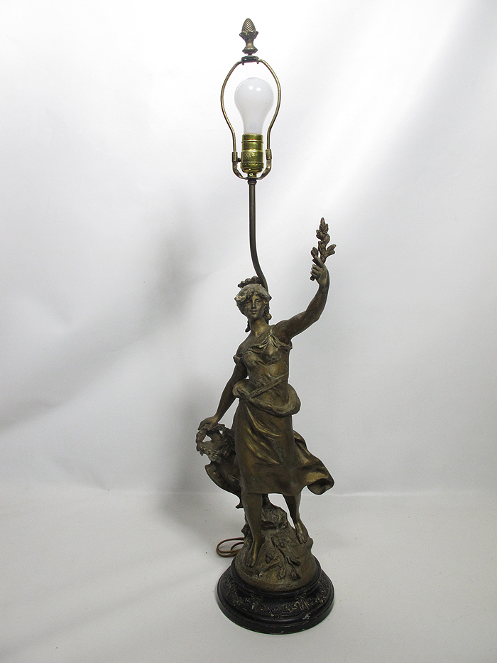 Antique Louis Moreau Signed French Bronze Spelter Figural Lamp Greek